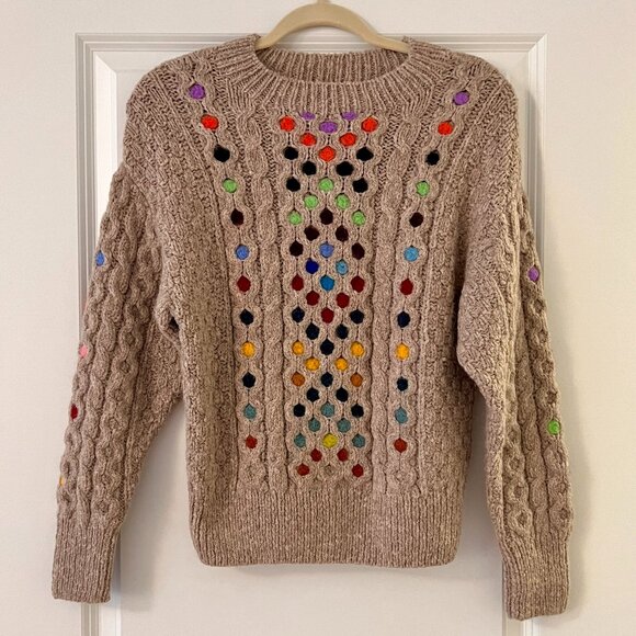 Rosie Assoulin Stained Glass Cable Knit Alpaca Wool Soft...
